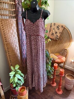 Cost Plus World Market Rust Dot Smocked Dress